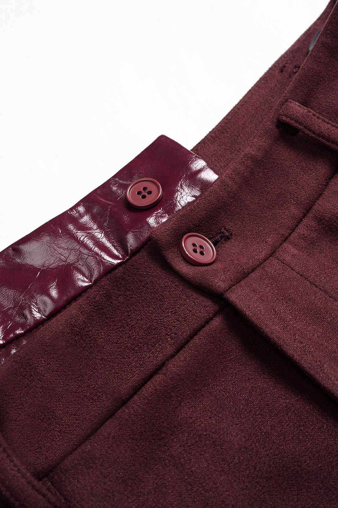 Faux Leather Suede Patchwork High Waist Asymmetrical Pants - Image 3