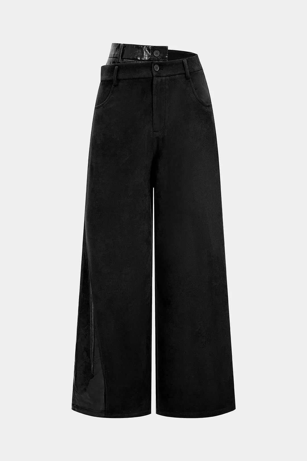 Faux Leather Suede Patchwork High Waist Asymmetrical Pants - Image 7