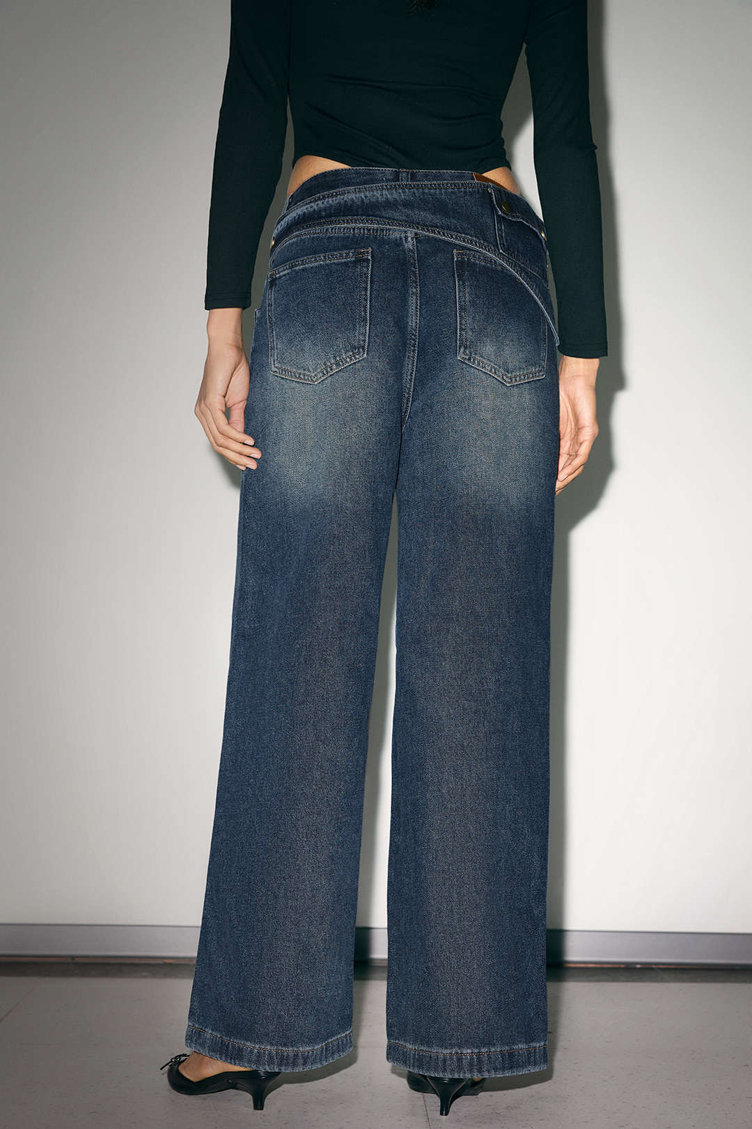 Denim Asymmetrical Wide Leg Jeans - Image 9