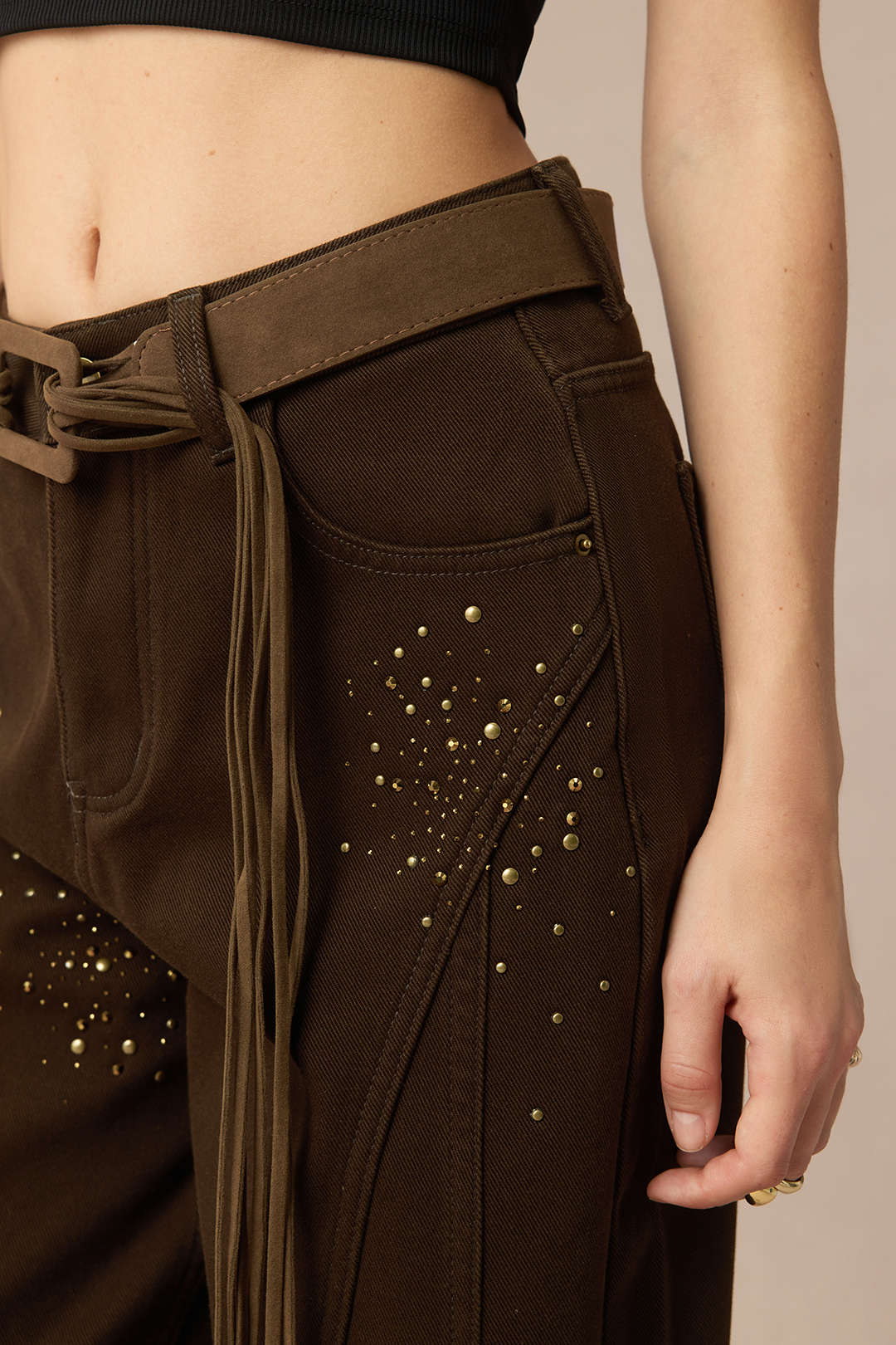 Denim Rhinestone Cecor Blted Wide Leg Jeans - Image 5