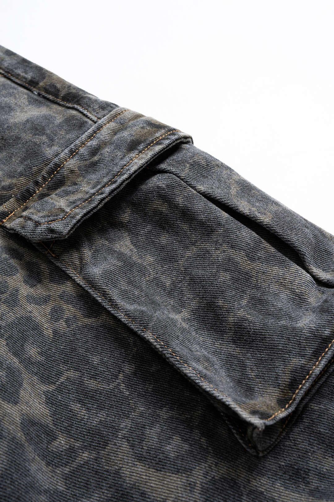 Denim Leopard Print Faux Leather Double Waistband Jeans - Image 4