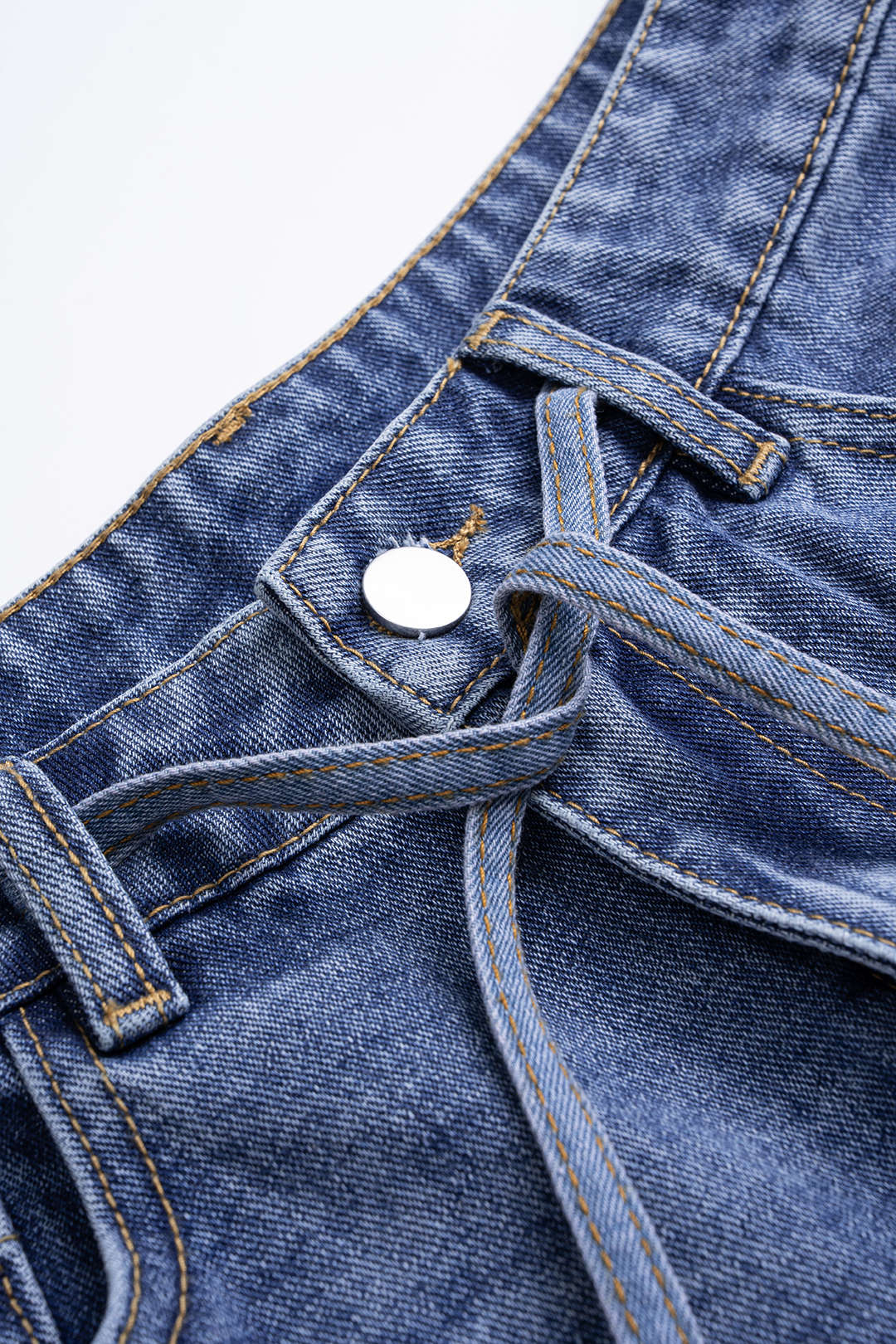 Denim Patchwork Drawstring Jeans - Image 3