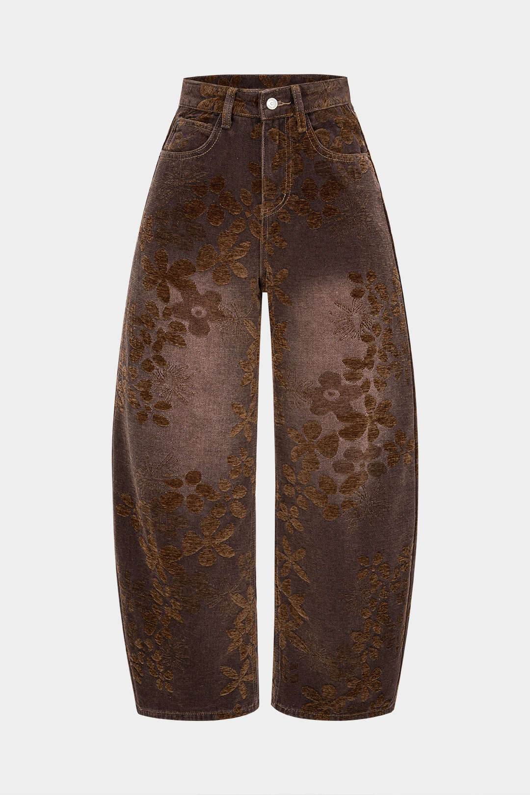 Denim Floral Print High-Waist Pocket Jeans - Image 10