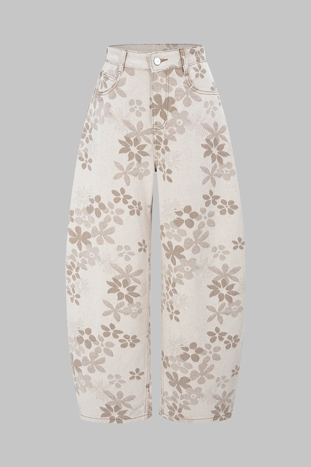 Denim Floral Print High-Waist Pocket Jeans - Image 14