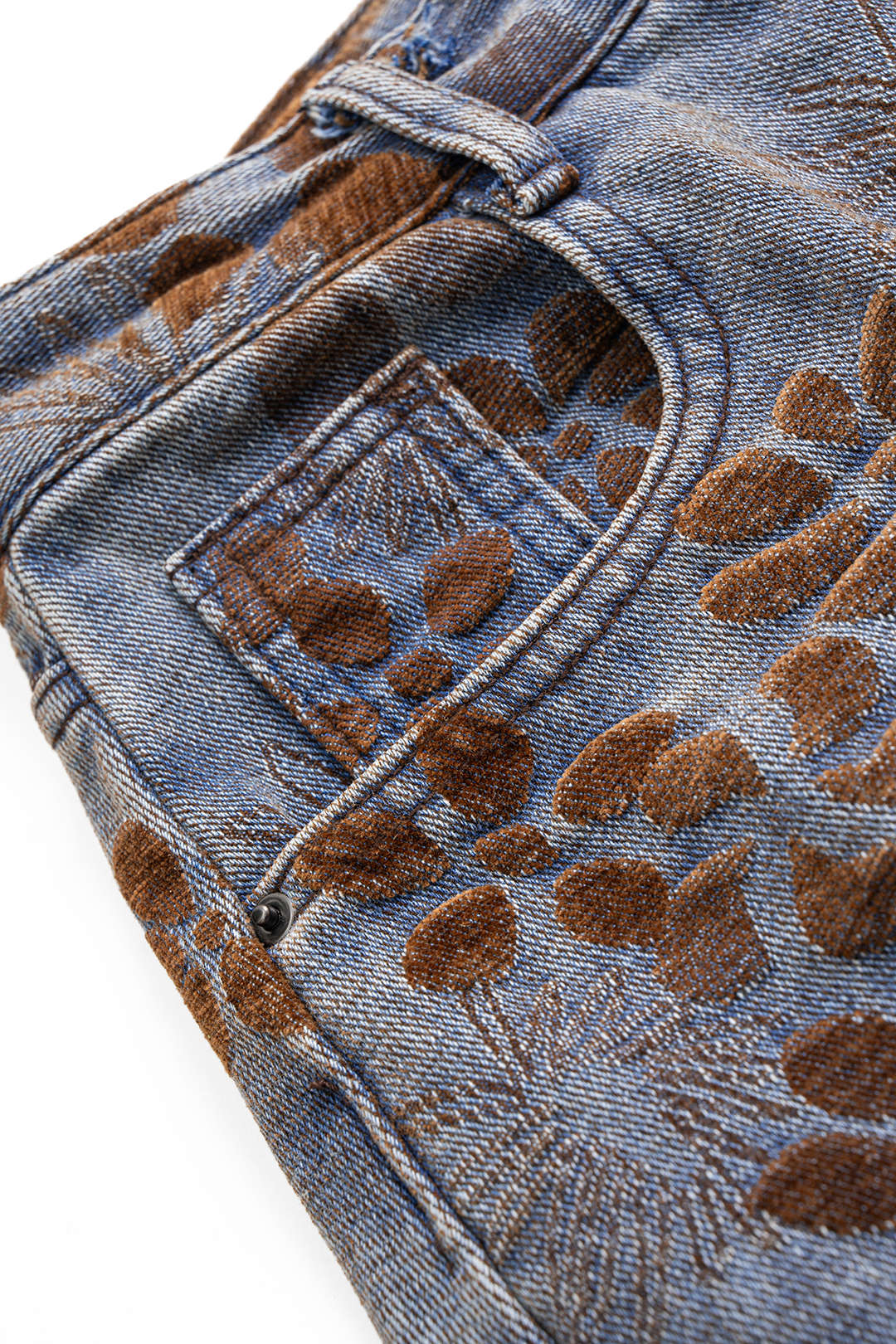Denim Floral Print High-Waist Pocket Jeans - Image 3