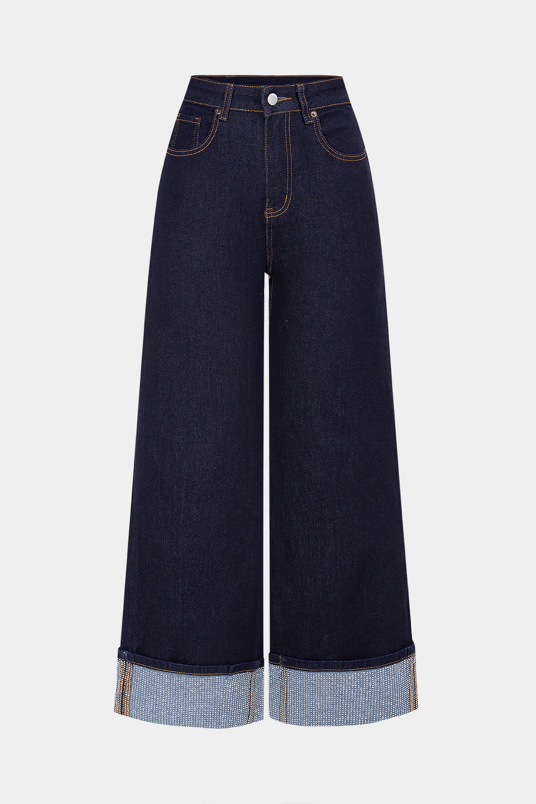 Denim Rhinestone Decor Zipper Straight Jeans