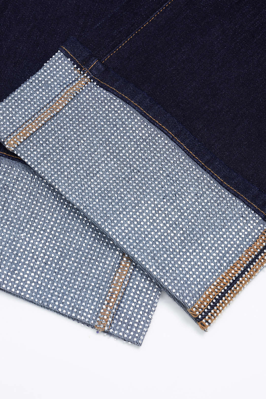 Denim Rhinestone Decor Zipper Straight Jeans - Image 3