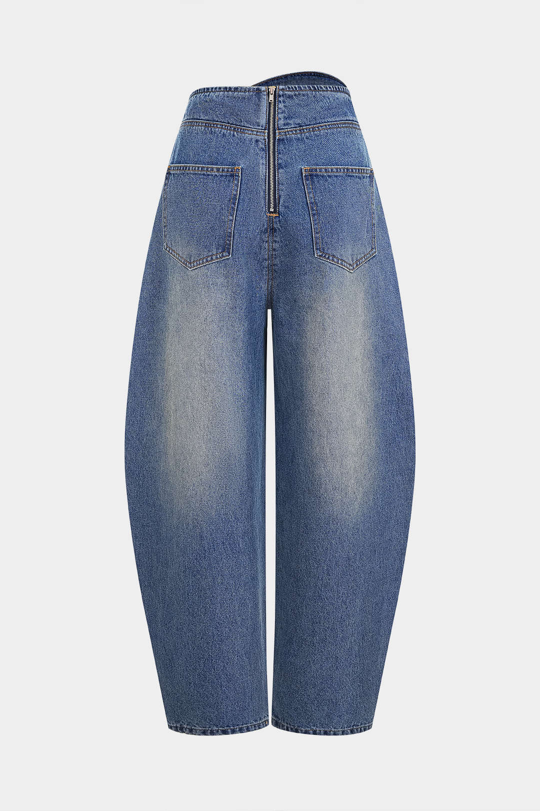 Denim Asymmetrical Zipper Pocket Jeans - Image 2
