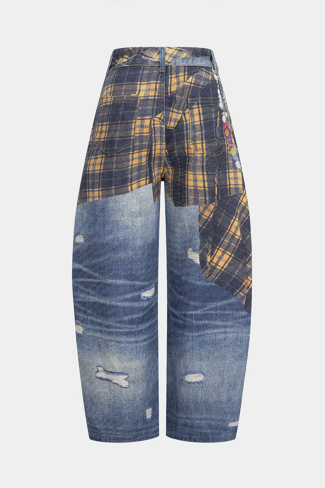 Plaid Denim Print High Waist Wide Leg Pants - Image 2
