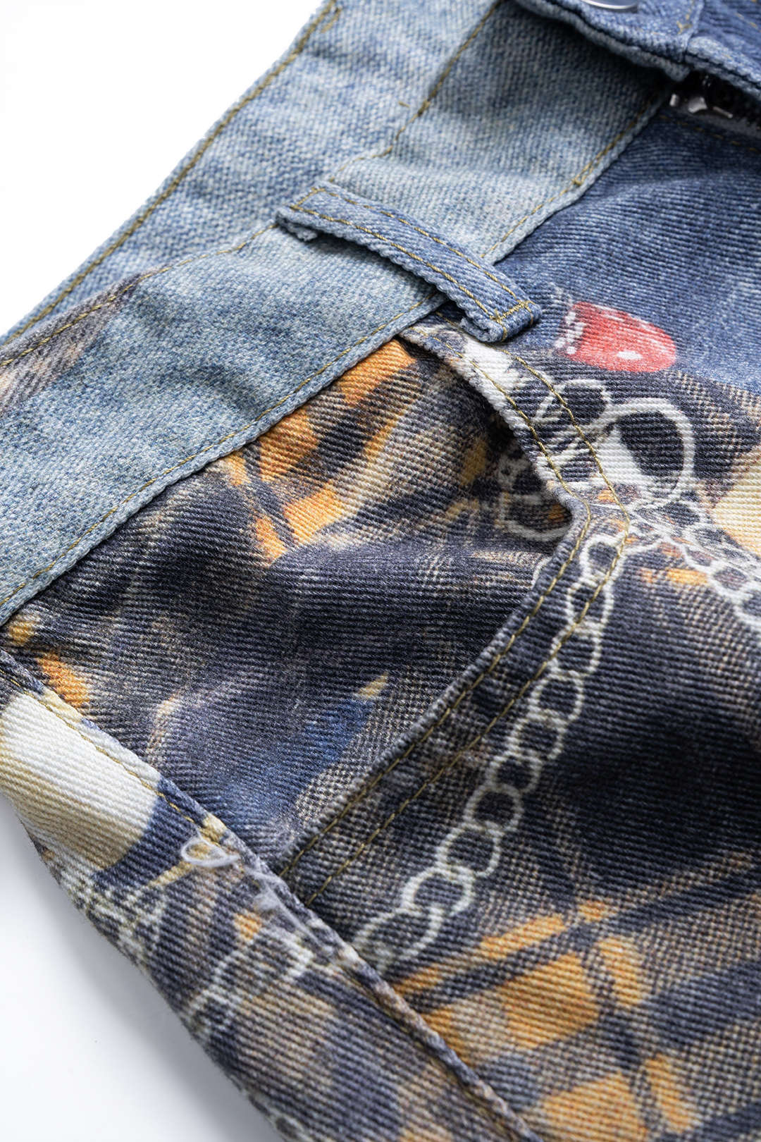 Plaid Denim Print High Waist Wide Leg Pants - Image 4