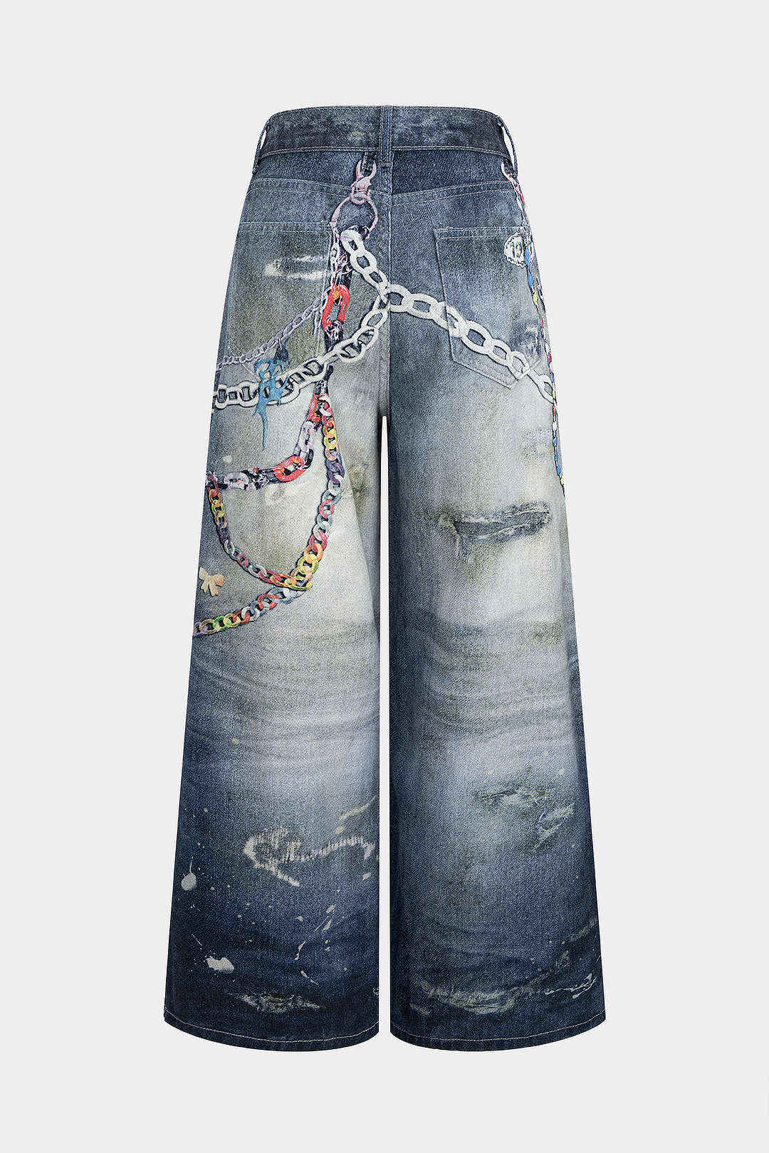 Denim Graffiti Print High Waist Wide Leg Jeans - Image 2