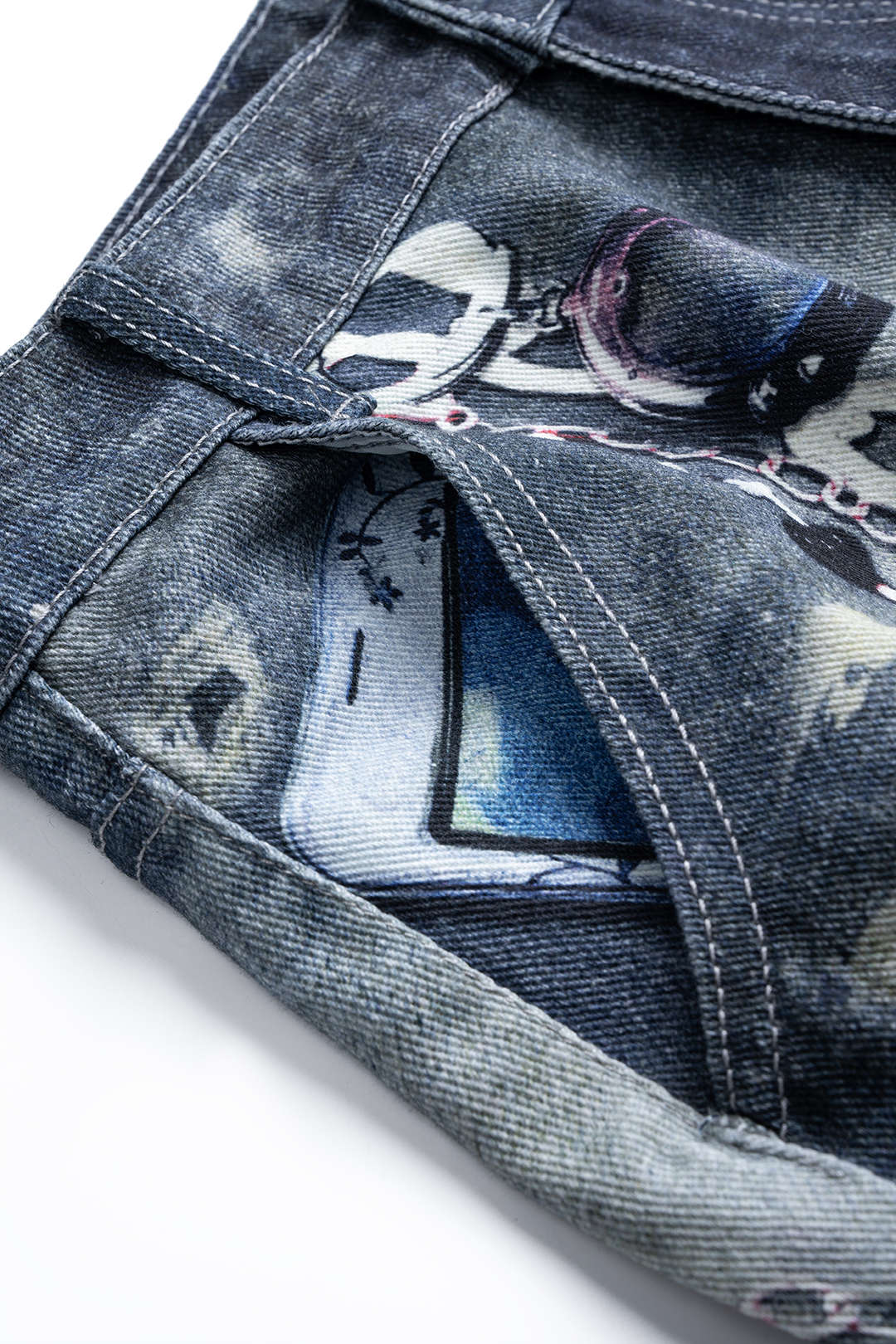 Denim Graffiti Print High Waist Wide Leg Jeans - Image 3