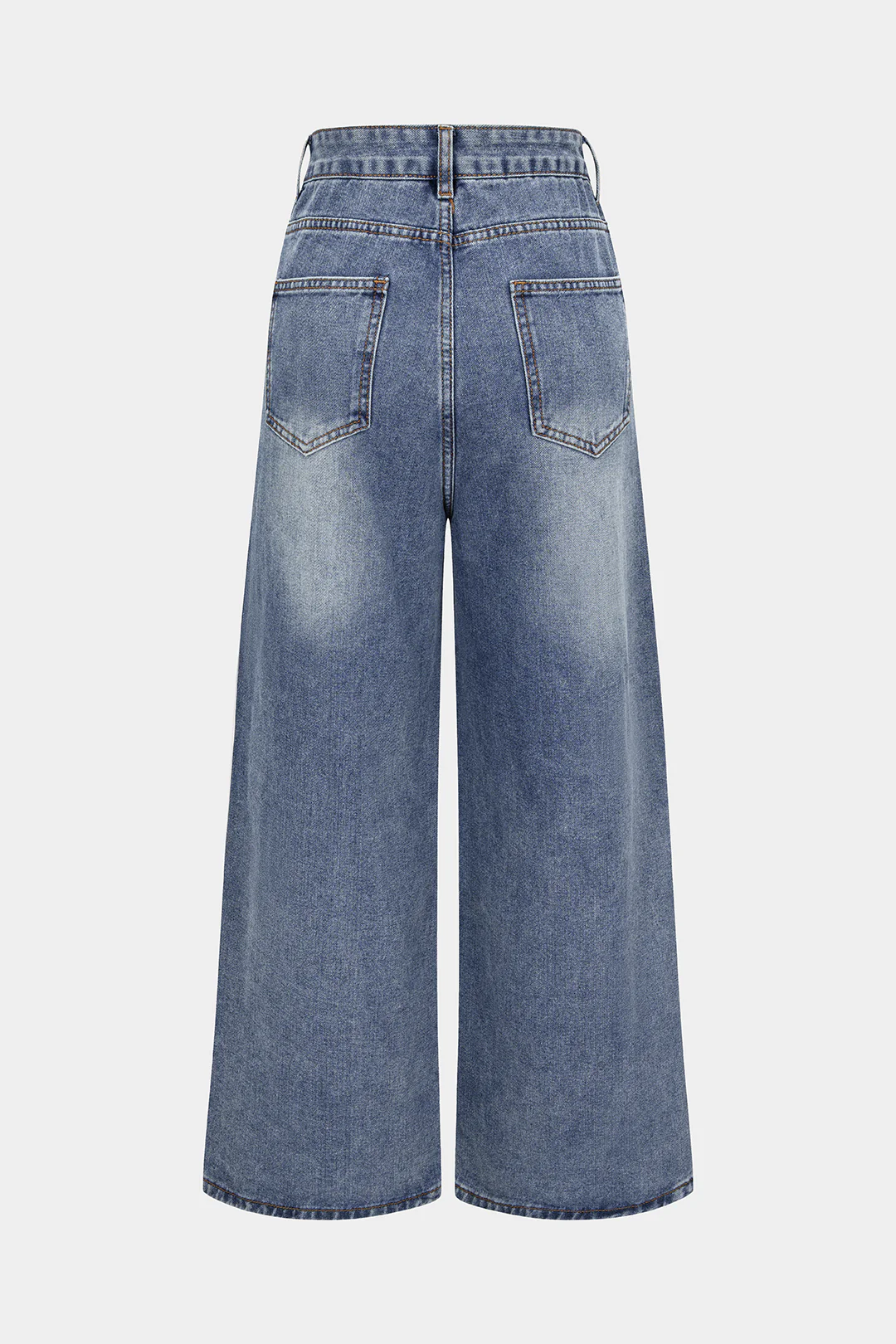 Denim Drawstring Beads Decor High Waist Wide Leg Jeans - Image 2
