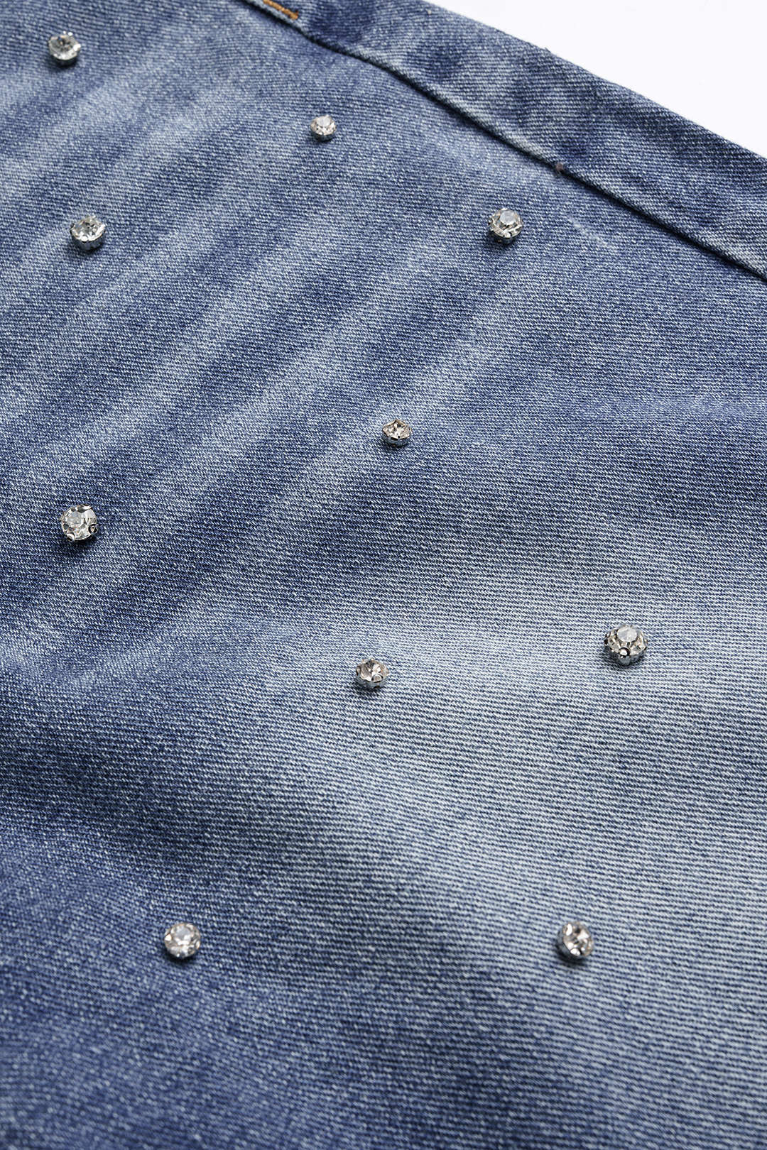 Denim Drawstring Beads Decor High Waist Wide Leg Jeans - Image 4