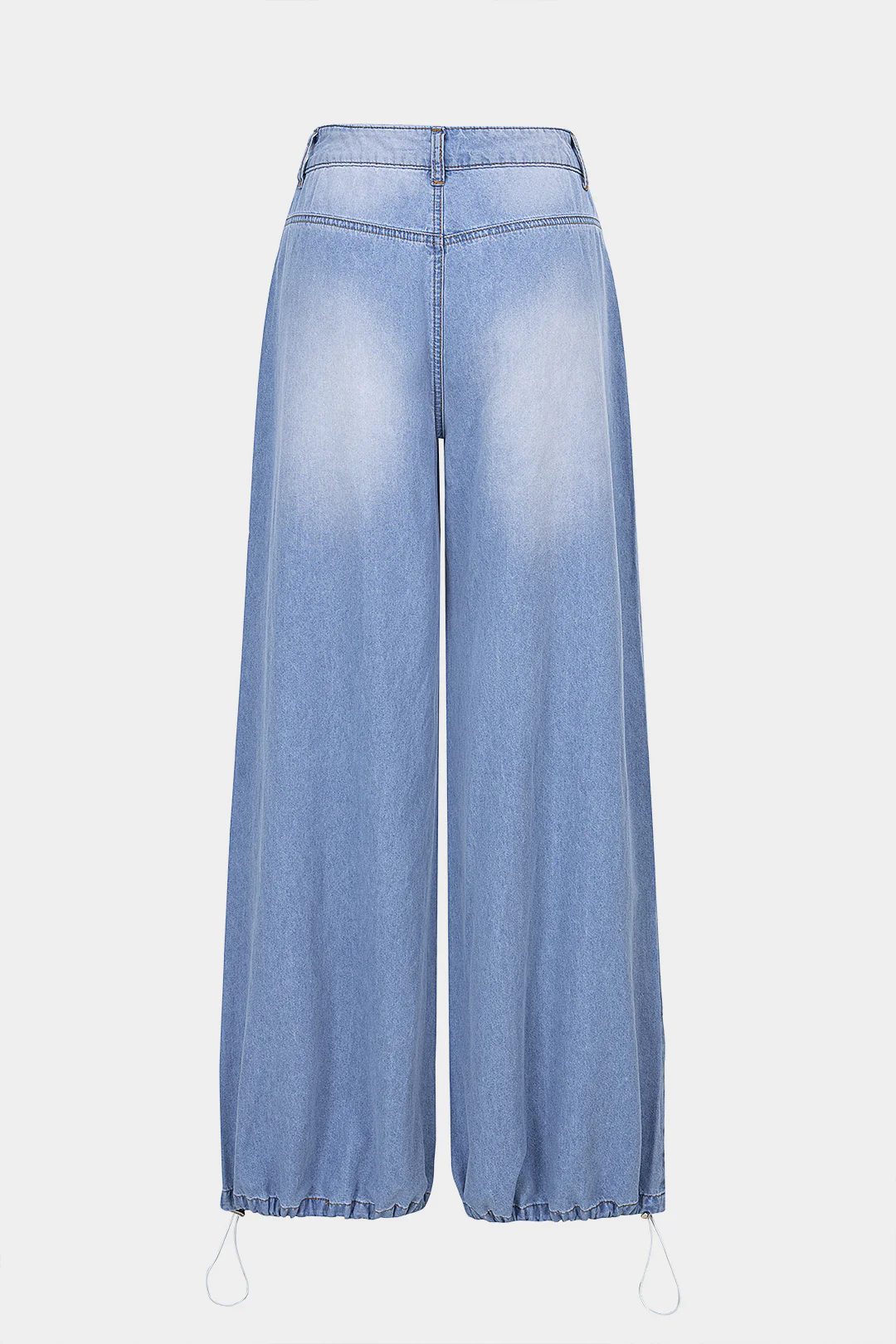 Denim Ruched Drawstring Straight Leg Jeans - Image 2