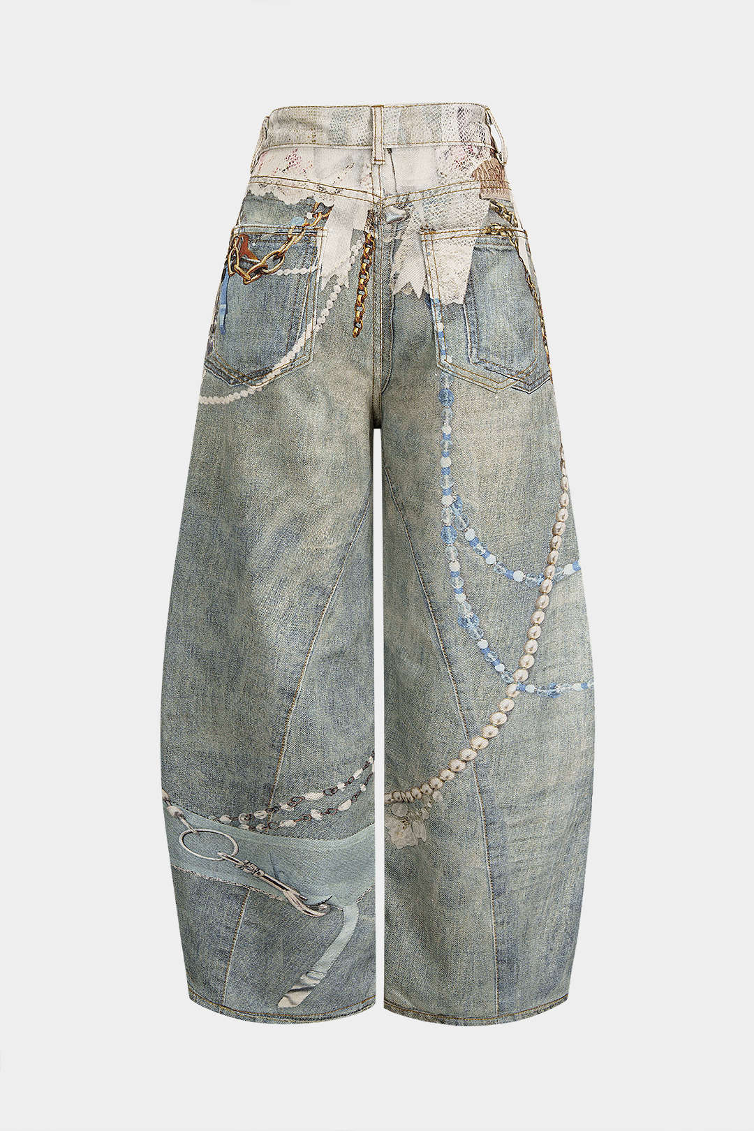 Denim Abstract Print Wide Leg Pants - Image 2