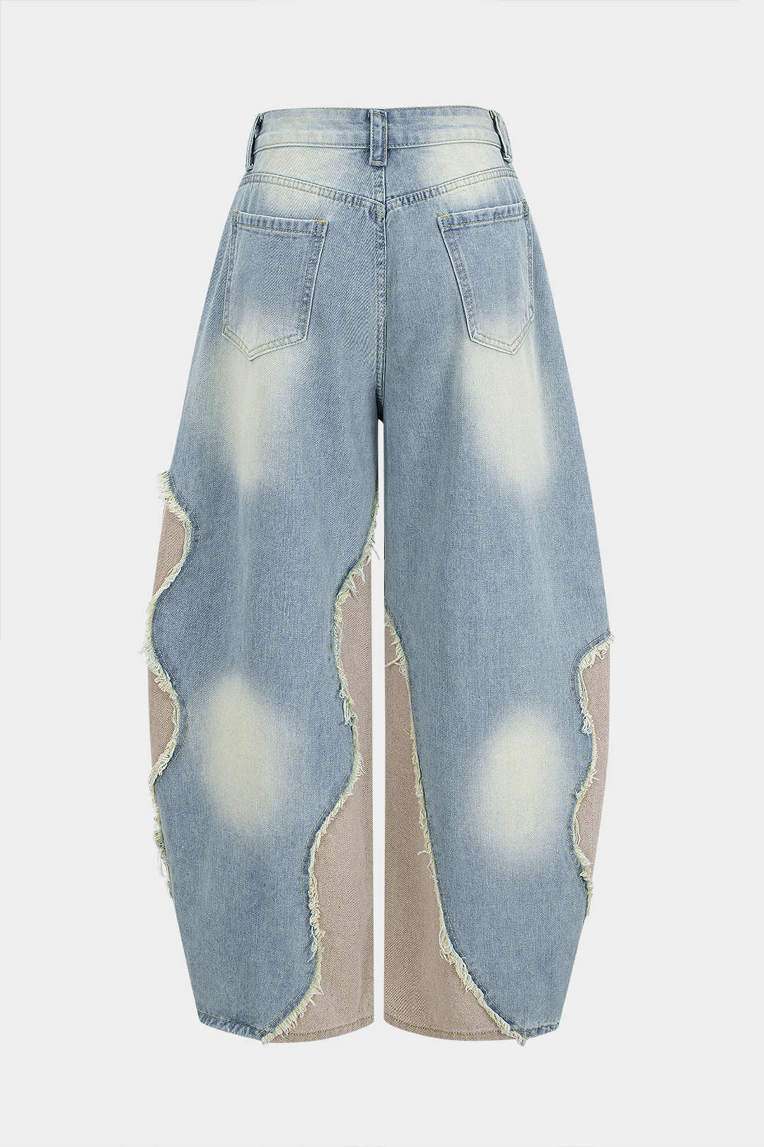 Denim Patchwork Frayed Rivets Straight-Leg Jeans - Image 2