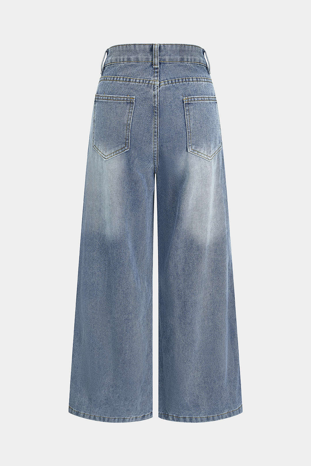 Denim Button Zipper Pocket Straight Leg Jeans - Image 2