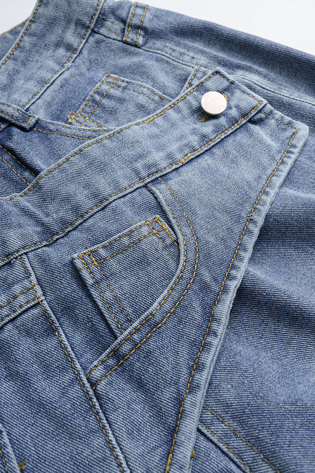 Denim Button Zipper Pocket Straight Leg Jeans - Image 3