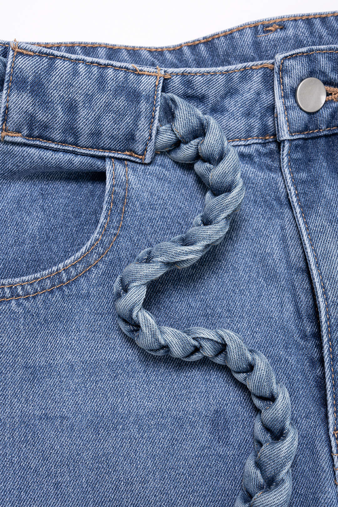 Denim Belted Pocket Wide Leg Jeans - Image 3