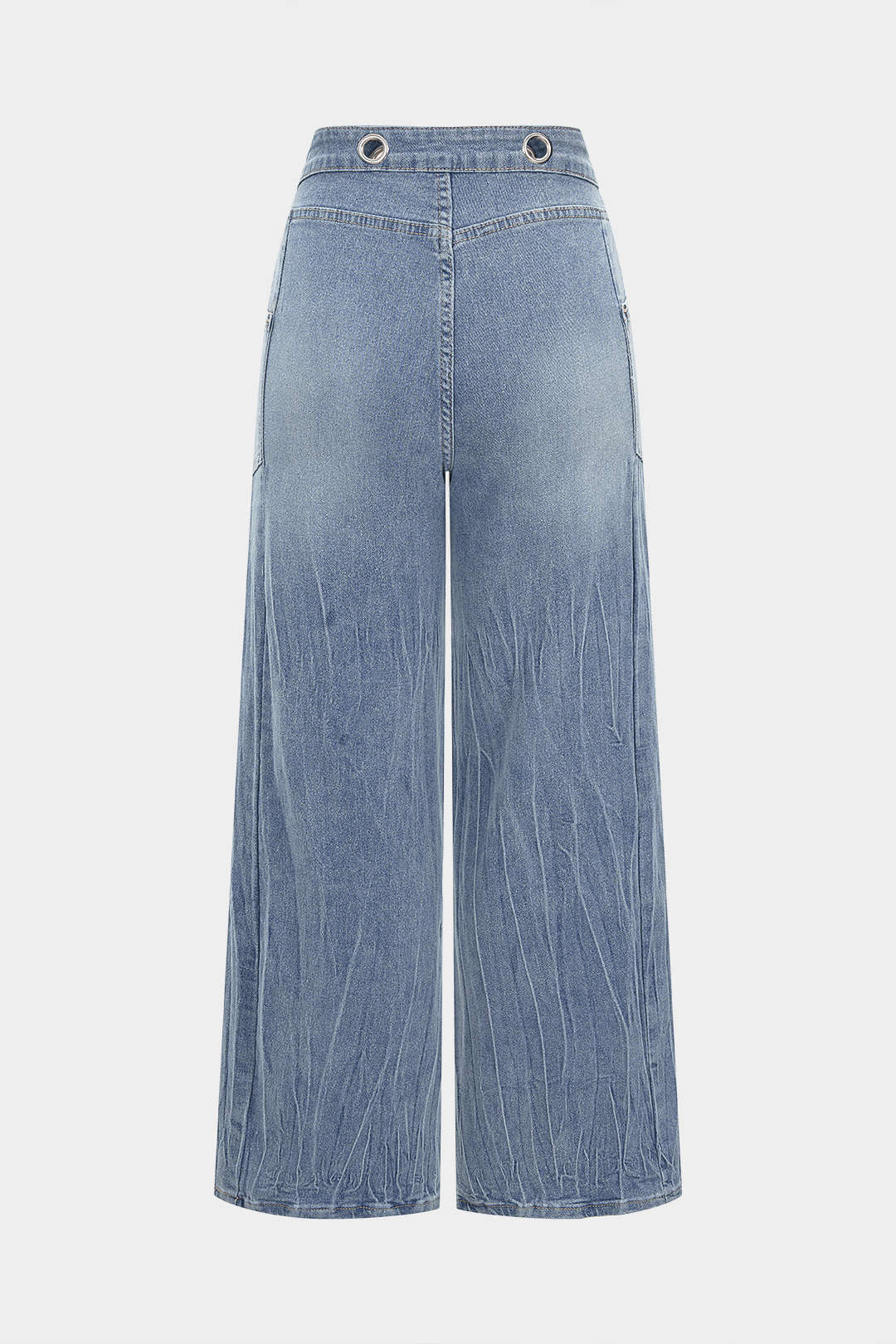 Denim Eyelet Decor High Waist Wide Leg Jeans - Image 2
