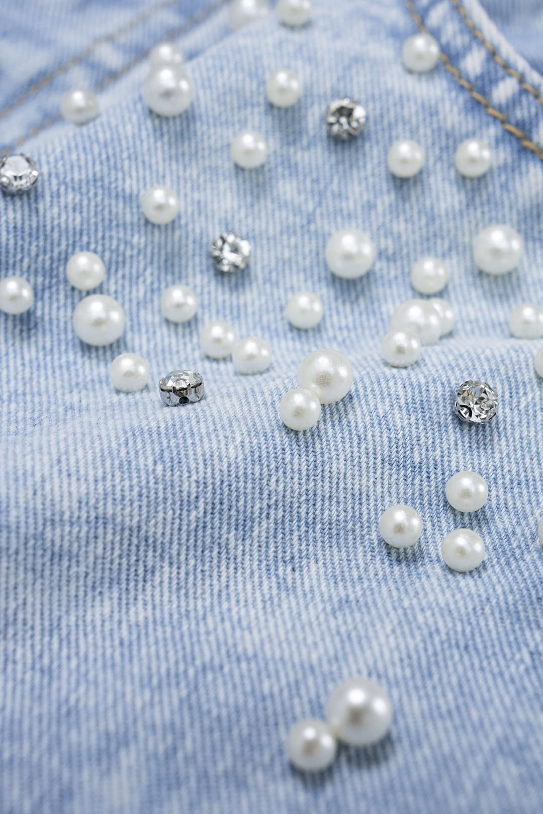 Denim Pearl Decor Straight Leg Jeans - Image 3