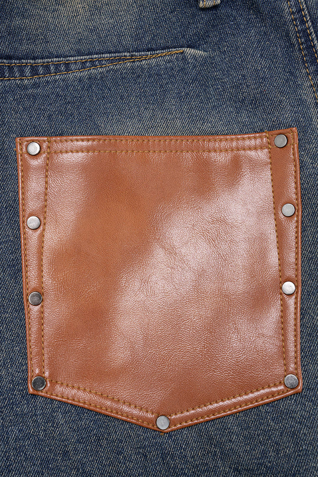 Denim Patchwork Faux Leather Wide Leg Jeans - Image 4