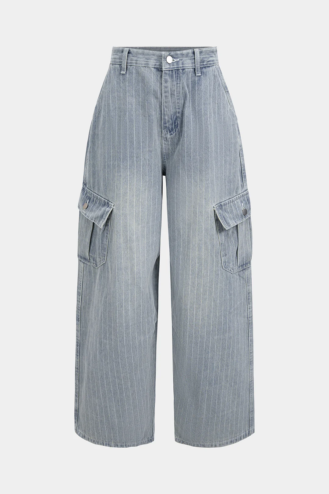 Denim Striped Pocket Wide Leg Jeans