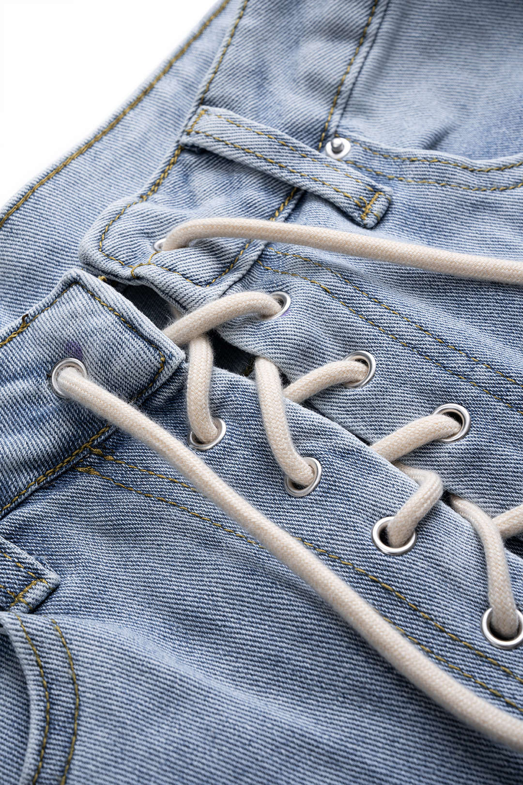 Denim Crossed Tie-Up Pocket Straight Leg Jeans - Image 3