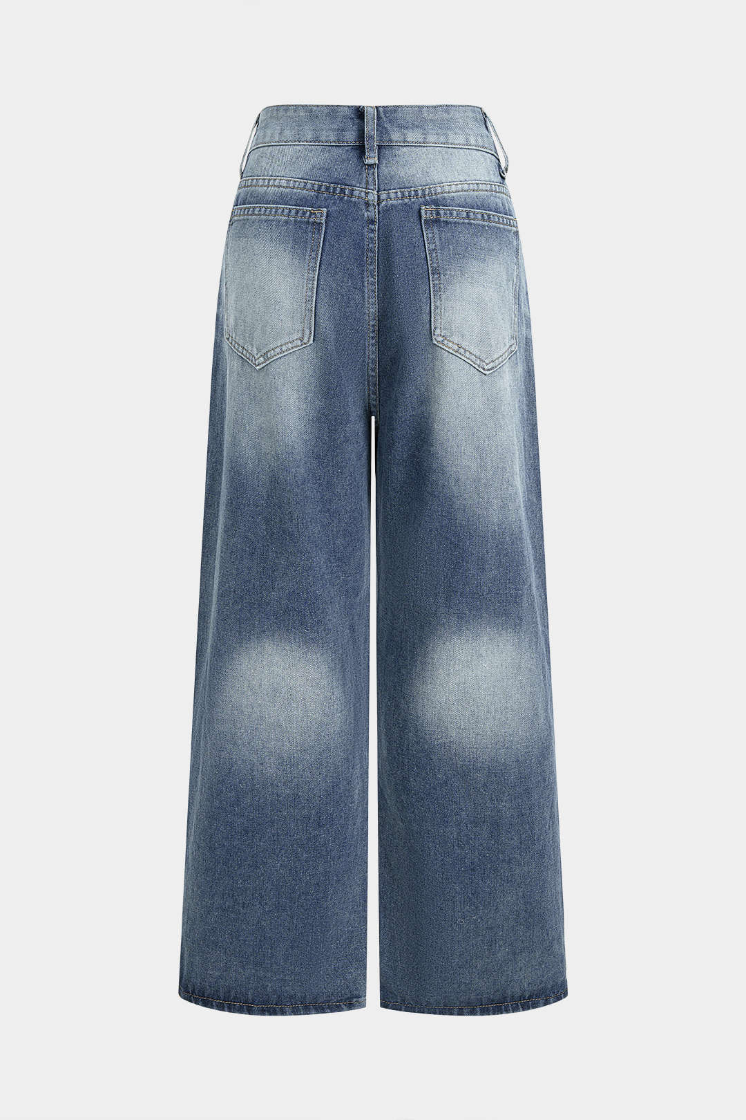 Denim Rivets Decor Pocket Wide Leg Jeans - Image 2