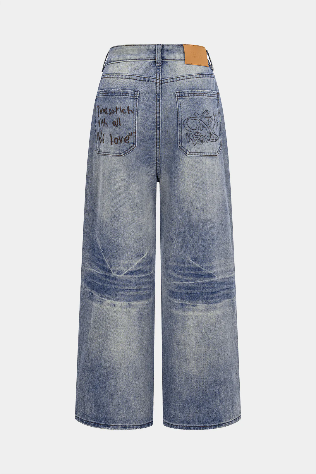 Denim Ripped Letter Seamdetail Straight Leg Jeans - Image 2