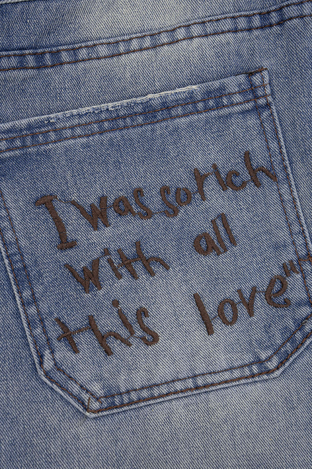 Denim Ripped Letter Seamdetail Straight Leg Jeans - Image 5