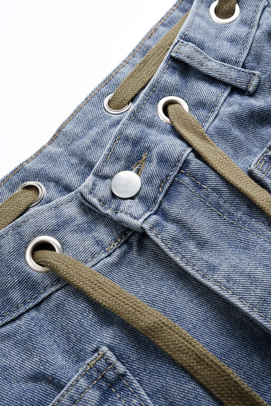 Denim Contrast Drawstring Wide Leg Jeans - Image 3