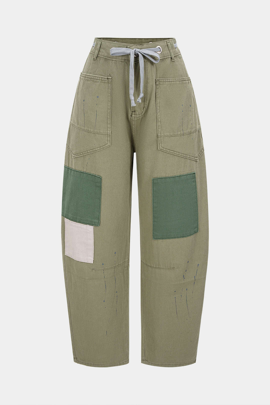 Denim Contrast Drawstring Wide Leg Jeans - Image 5