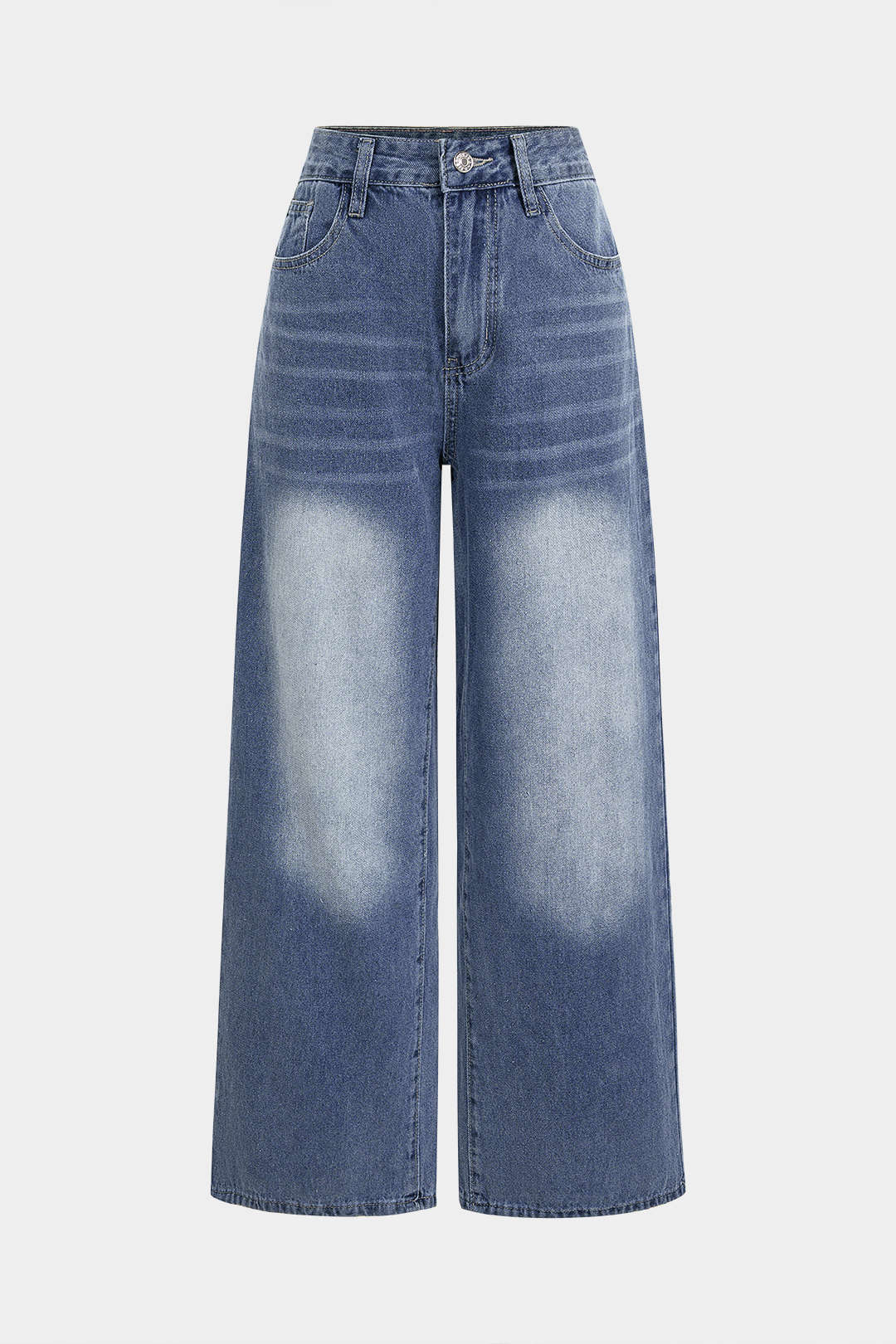 Denim Heart-Shaped Pocket Wide-Leg Jeans