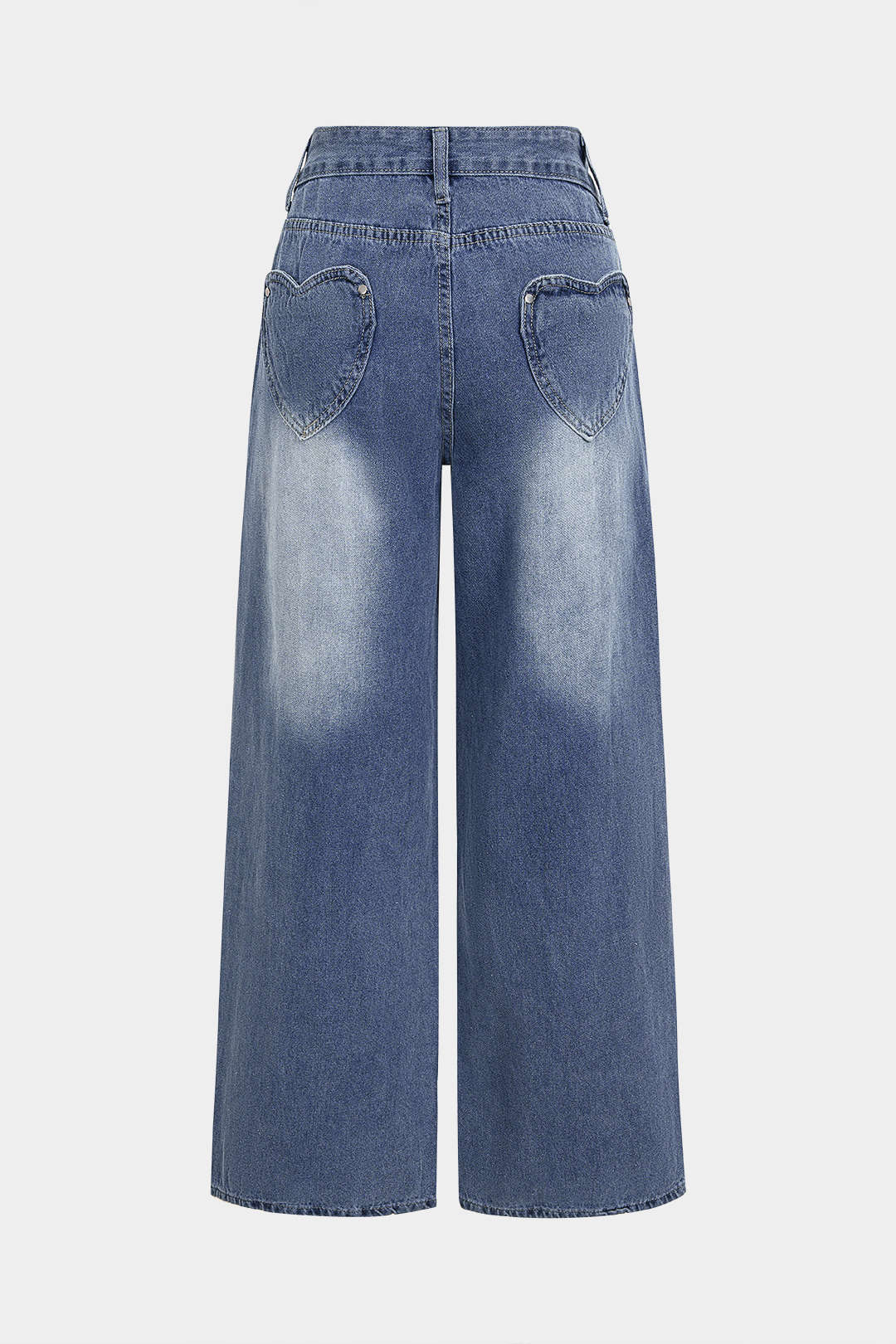 Denim Heart-Shaped Pocket Wide-Leg Jeans - Image 2