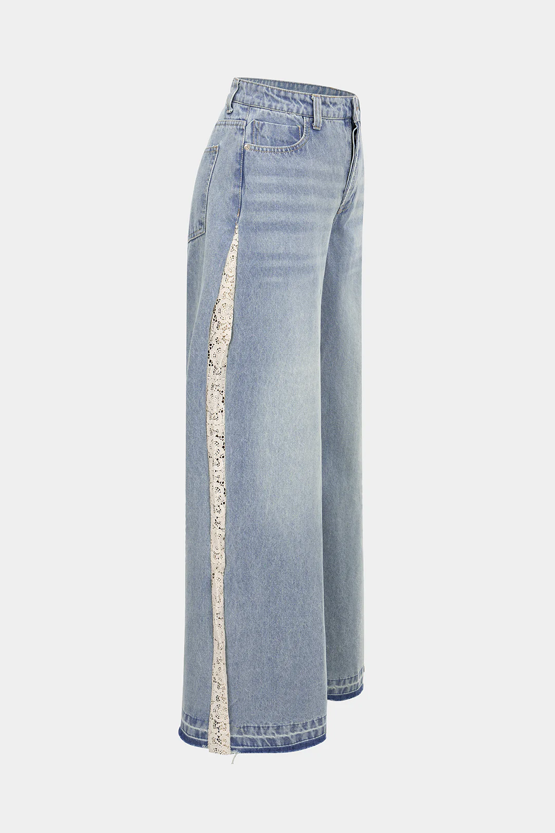 Denim Patchwork Button Wide Leg Jeans - Image 2