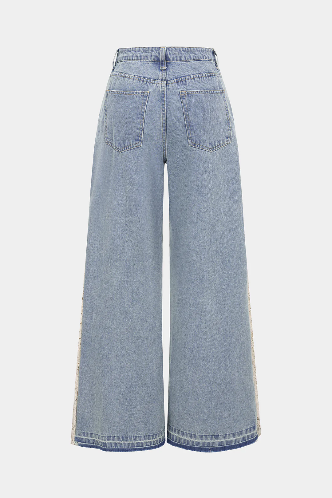 Denim Patchwork Button Wide Leg Jeans - Image 3