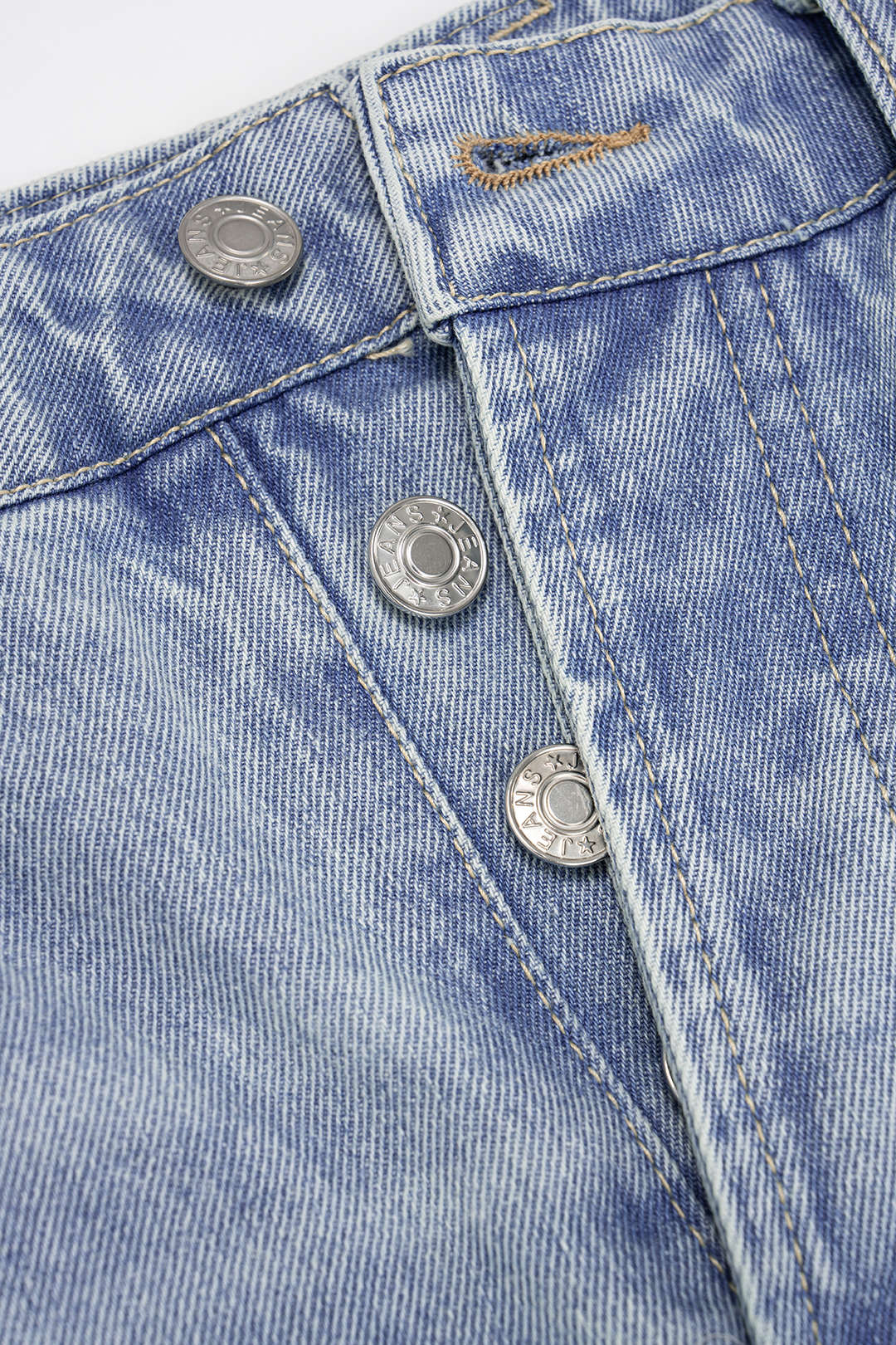 Denim Patchwork Button Wide Leg Jeans - Image 4
