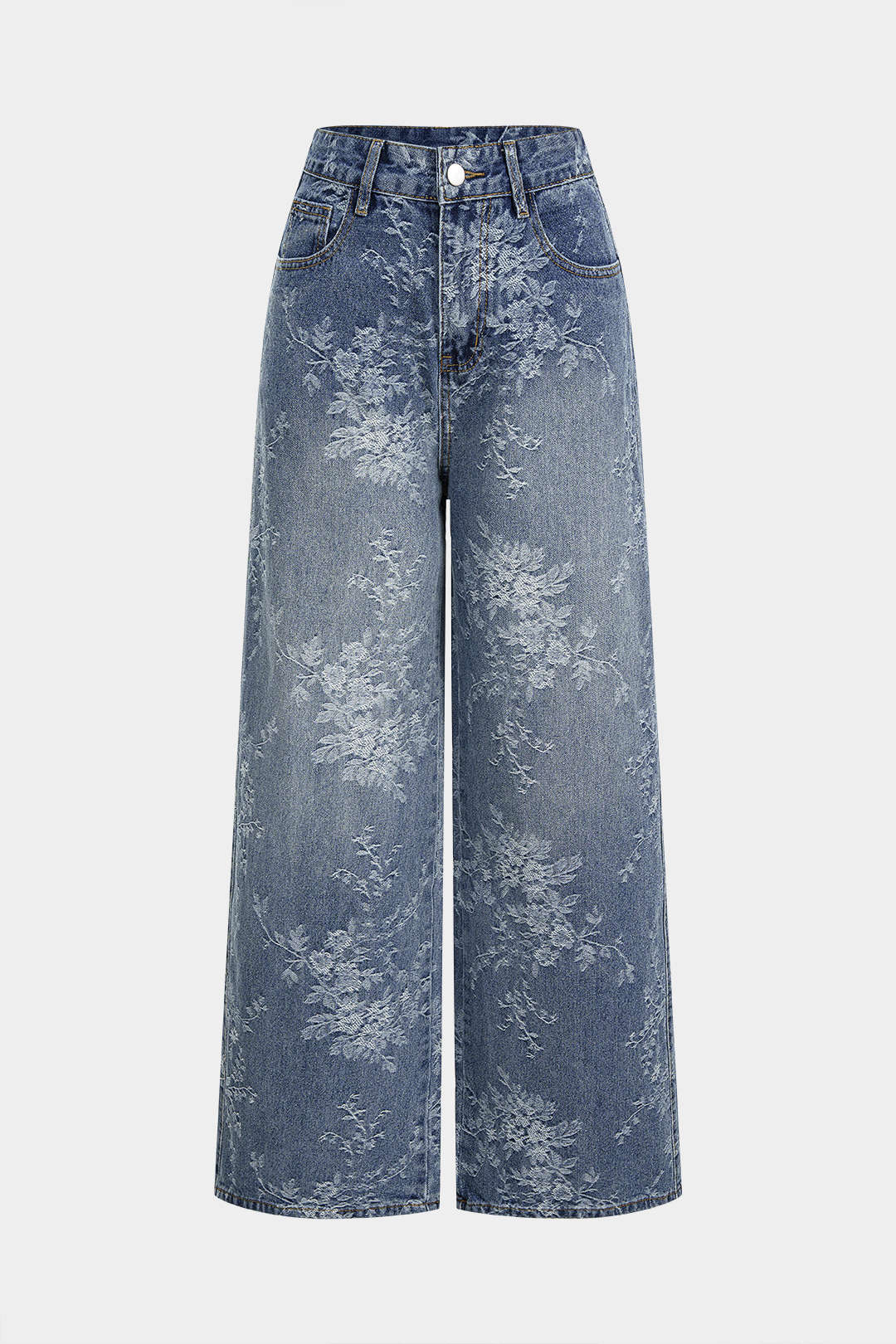 Denim Floral High Waist Wide Leg Jeans
