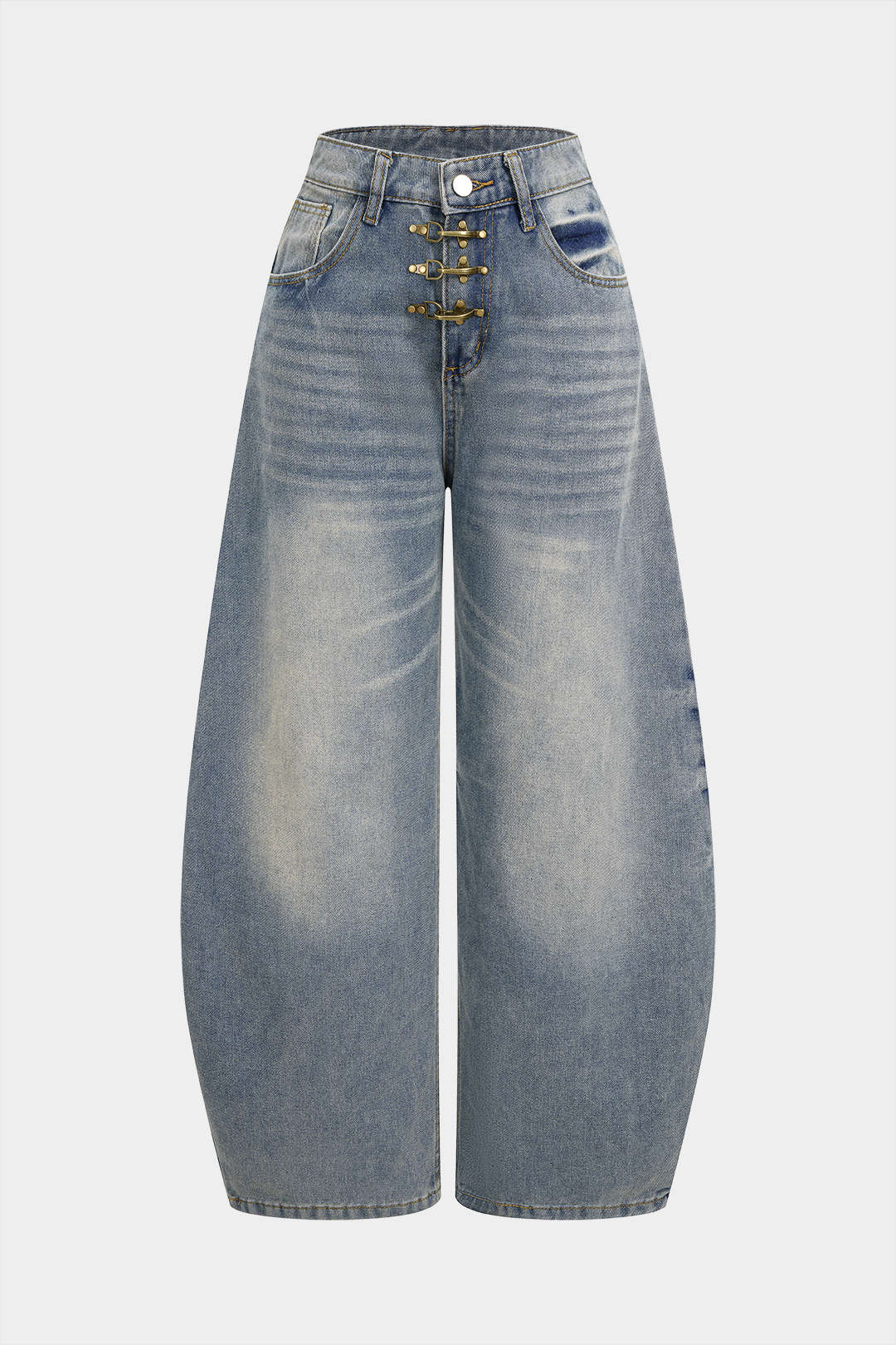 Denim Metallic Buckle Wide Leg Jeans