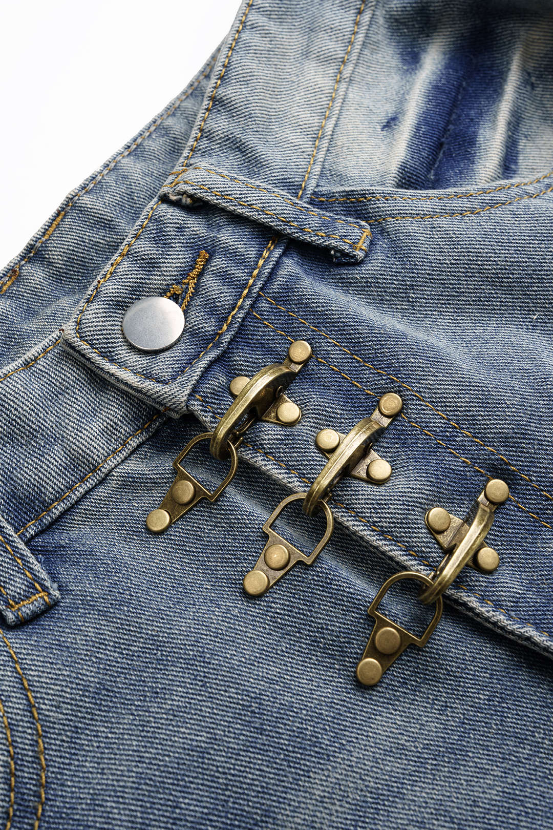 Denim Metallic Buckle Wide Leg Jeans - Image 3