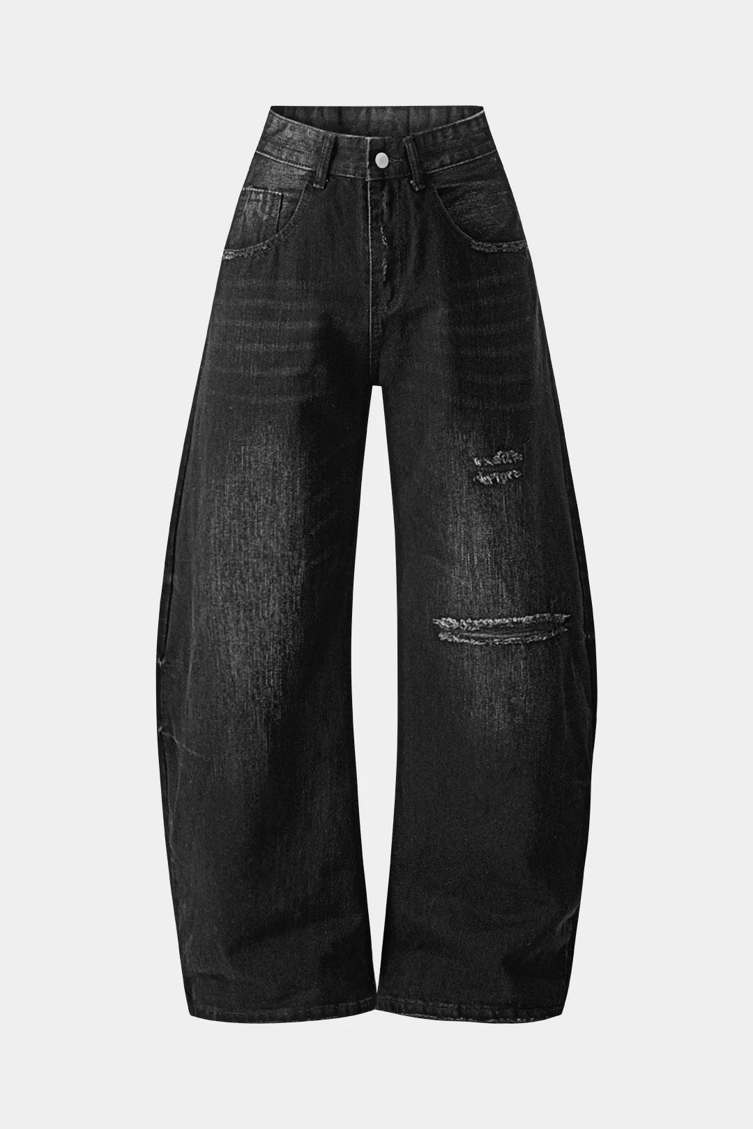 Denim Asymmetrical Ripped High Waist Wide Leg Jeans - Image 4