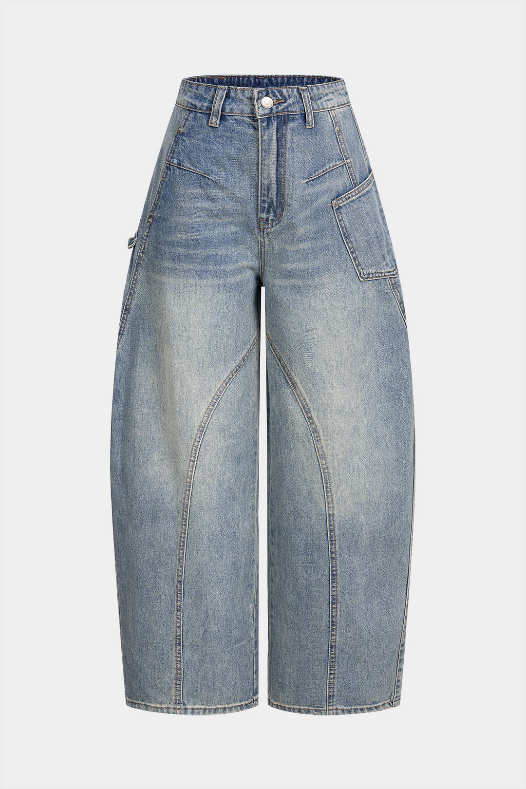 Denim Asymmetrical Pocket Wide Leg Jeans
