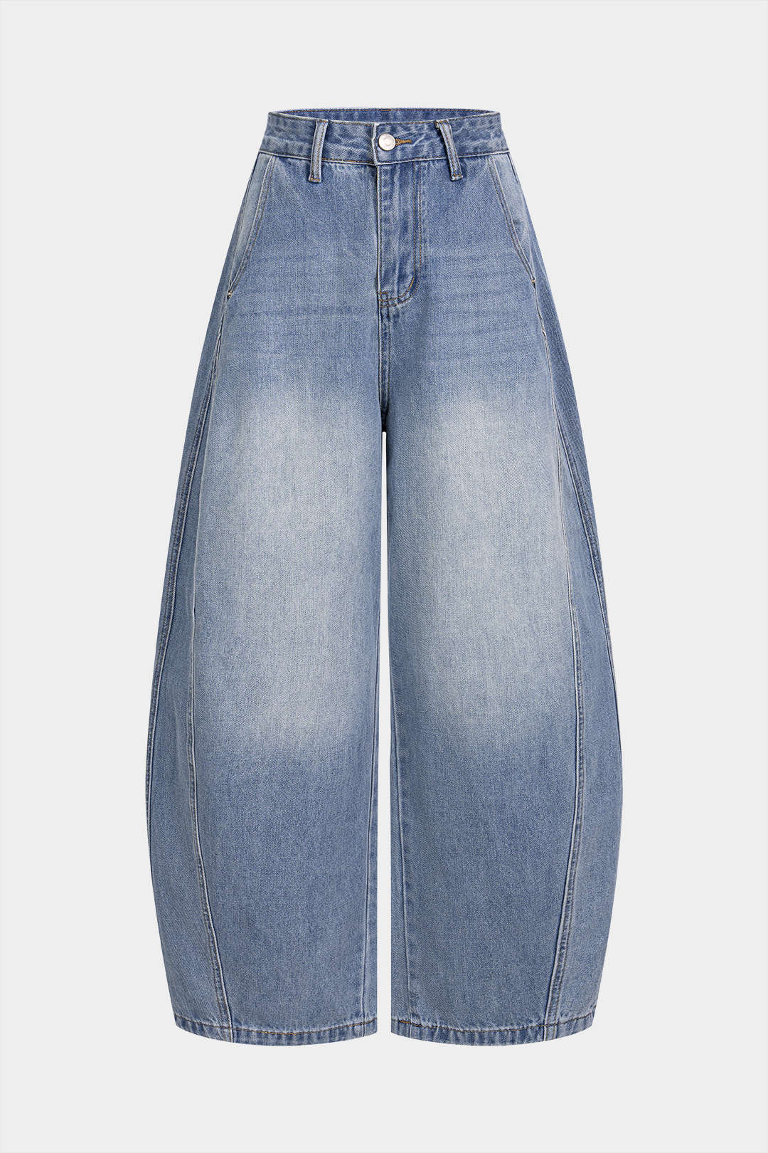 Denim Button Pocket Wide Leg Jeans - Image 2