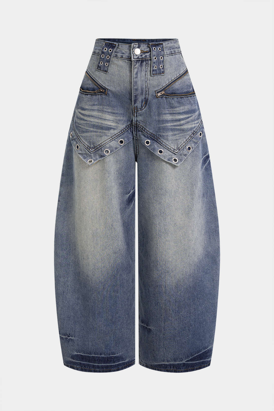 Denim Eyelet Wide Leg Jeans