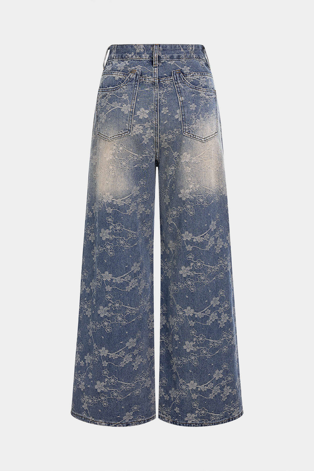 Denim Floral Print Rhinestone Pocket Straight Leg Jeans - Image 2