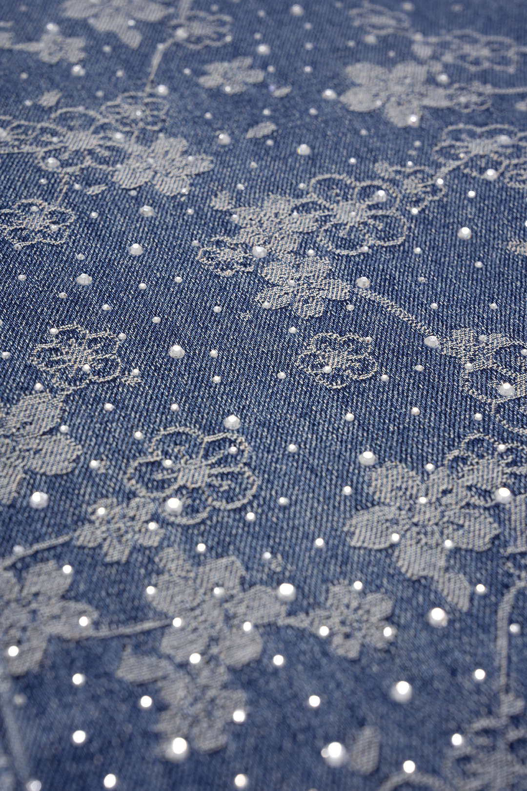Denim Floral Print Rhinestone Pocket Straight Leg Jeans - Image 3