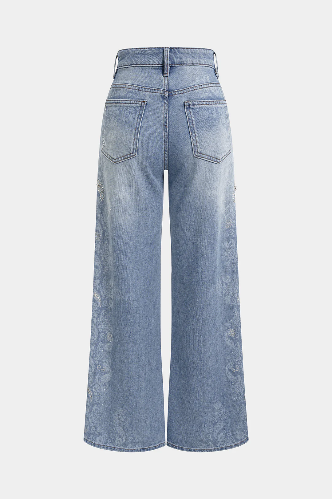 Denim Artistic Print Rhinestone Straight Leg Jeans - Image 2