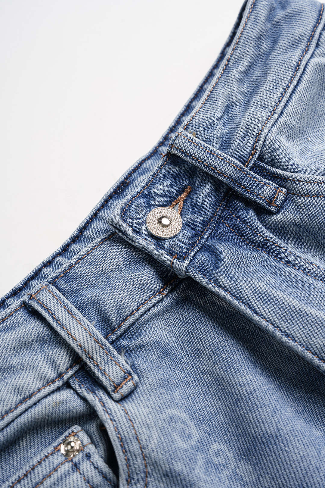 Denim Artistic Print Rhinestone Straight Leg Jeans - Image 3
